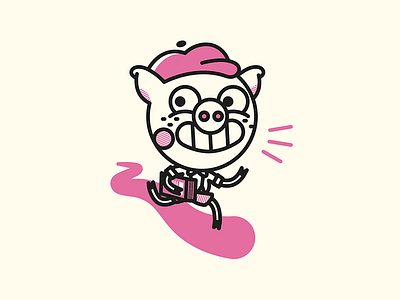 Newspaper Piggy animals bold color colour cute icon linework new pig pink simple vector