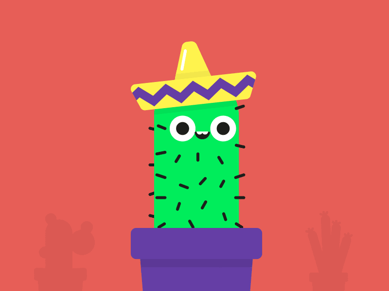 Hola Cactus! aftereffects cactus character color dance gif happy jump music neon sombrero