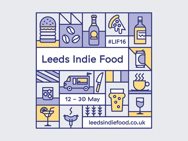 Leeds Indie Food Branding food icon iconography line motion purple vector yellow