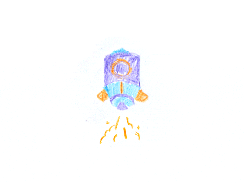 Skyrocket in flight animation crayon frame by frame hand drawn rocket sketch