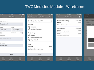 Health Corner - Medicine Module wireframe interaction design prototyping wireframing