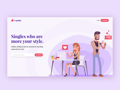 CUPIDIFY - Online Dating Website Landing page app dailyui dating website datingapp design illustration typography ui vector web