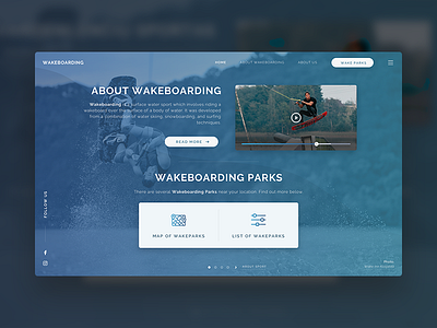 Wakeboarding web interface fullscreen sports user interface wakeboarding water web design web interface