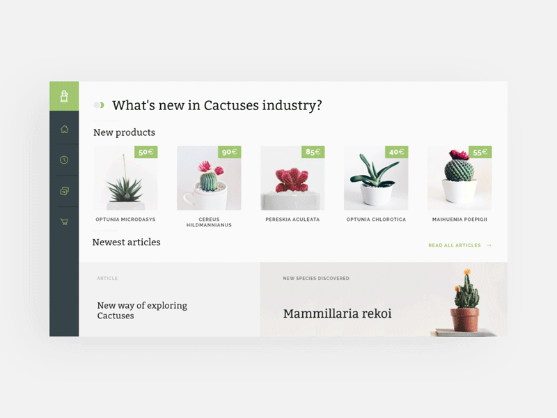 Cactus shop UI adobe xd animation interaction minimalistic ui user interface ux web design web interface