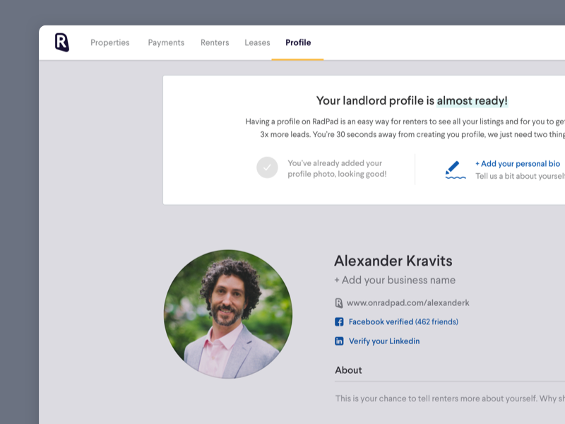 Profile Page empty state on-boarding profile