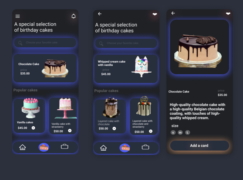App design for purchasing cakes by shiran on Dribbble