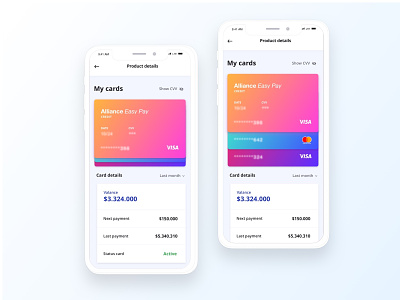 Credit cards details bank app banking credit card ui visual design