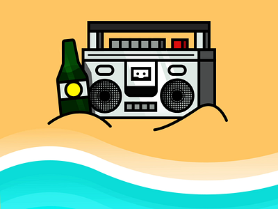 Beachin' animation beach beach party drawing emblem flat design fun graphic design icon illustration logo music stereo summertime