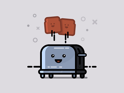 Happy Toaster appliance breakfast design drawing flat design graphic design happy icon illustration morning toast toaster