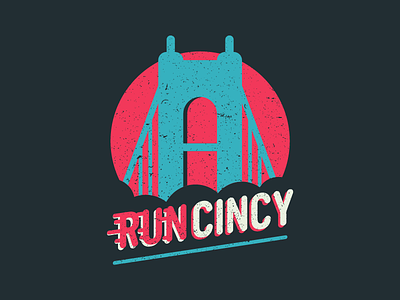 RUN CINCY athlete bridge cincinnati city flat design logo minimal run running shirt type design vibrant