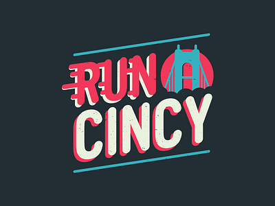 RUN CINCY v2 athlete bridge cincinnati city flat design logo minimal run running shirt type design vibrant