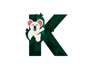K – Koala 36 days of type badge cute animal emblem flat design forest fun design graphic design jungle k k logo koala koala bear letter logo logo design simple design tree type zoo