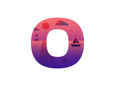 O – Ocean 36 days of type badge boat emblem flat design gradient icon letter o logo o ocean sailboat sailor sea sea creature shark sunset swimming type water