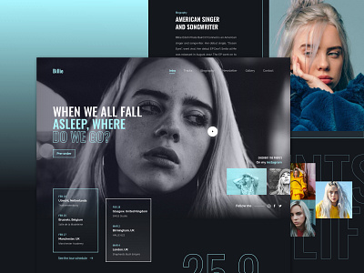 Billie Eilish -- Artist page dark design music slider template theme theme page ui uidesign ux ux ui