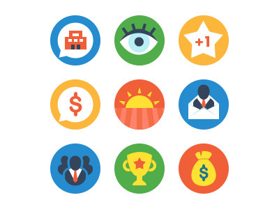 Investment Badges badges circle colorful company cute flat fun icons investing javin ladish money playful