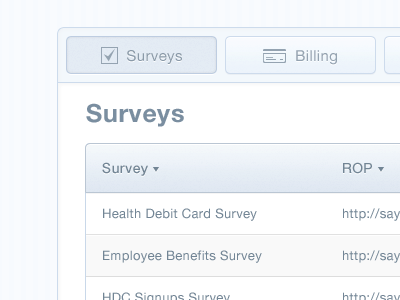 Surveys Dashboard icons javin ladish light table ui