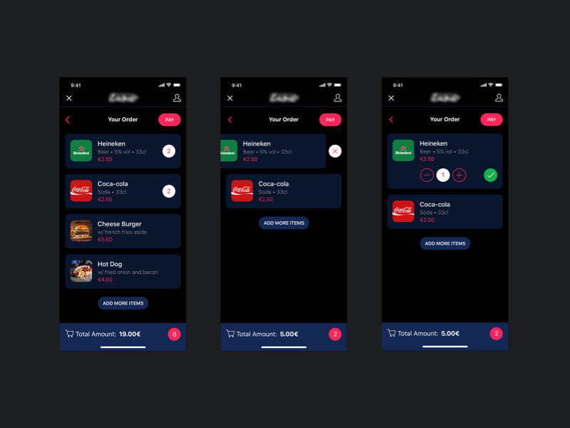 Festival app > basket order orders beer dark theme music items basket ios mobiel app app festival