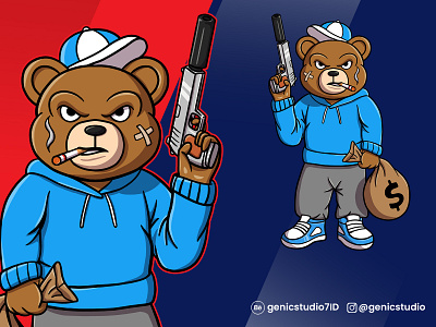 Gangster Teddy Bear - Custom Evil Teddy Bear Cartoon Character branding cartoon cartoonist custom character design graphic design graphicdesign graphics illustration mascot mascot cartoon mascot design teddy bear vector