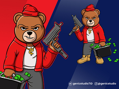 gangster teddy bear 2 - Custom Cartoon character and mascot desi cartoon 2d cartoon illustration gangster teddy bear 2