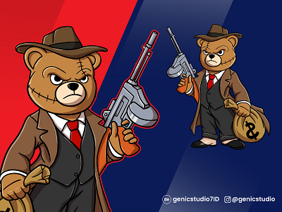 gangster teddy bear 4 - Custom Cartoon character and mascot desi cartoon 2d cartoon illustration gangster teddy bear 4