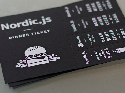 Dinner ticket - Nordic.js branding event illustration perforation print ticket typography