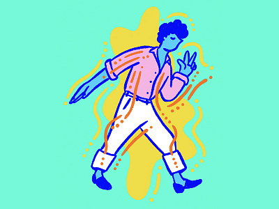 ✌️ blue character fashion illustration man orange peace pink portrait shapes walking yellow