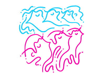 follow the leader blue character face head illustration leader pink shapes