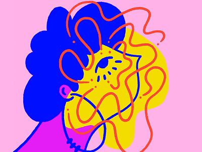 awaken blue character eye illustration pink portrait shapes yellow