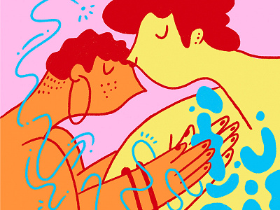 hold tight blue character couple embrace hold illustration love pink portrait shapes yellow