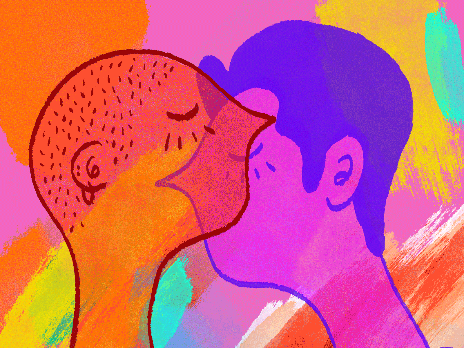 When we last touched animation blue character couple couple illustration illustration kiss man pink portrait touch woman yellow