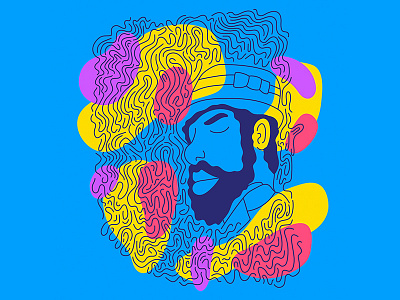 Thelonious abstract blue face hat illustration jazz man purple red thelonious yellow