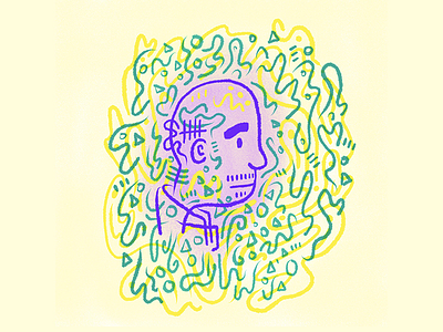 Stoic Man face green illustration man portrait purple yellow