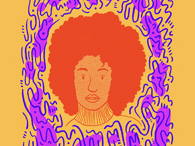 Caught in a moment freckles illustration orange pink portrait purple woman yellow