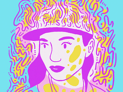 Thinking Cap abstract blue bright hat illustration pink portrait purple woman yellow