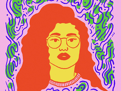 Eyes on the prize blue face glasses green illustration orange pink portrait woman yellow