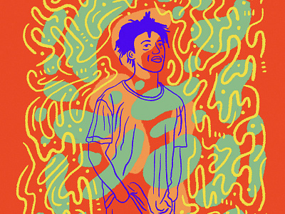 Through the haze abstract blue fashion green haze illustration man orange portrait red yellow