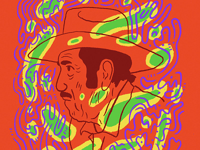 Ranchero abstract blue green hat illustration man portrait rancher ranchero red yellow