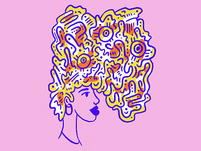 New hair don't care abstract blue face hair illustration orange pink portrait white woman yellow