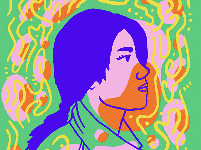 Just a glance blue face green illustration orange pink portrait woman yellow