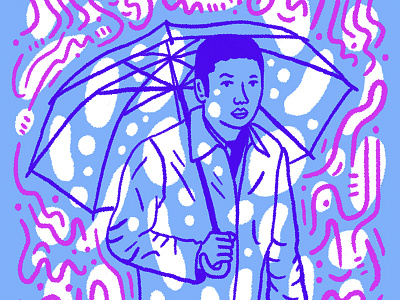 Umbrella Time blue character illustration japan man people pink portrait rain umbrella white