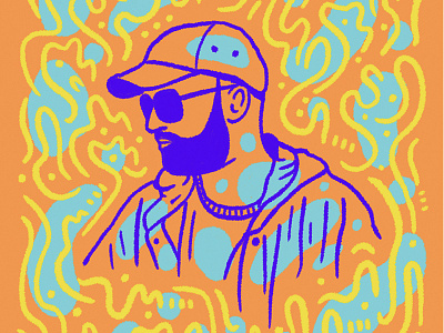 Beards & Sunnies beard blue face hat illustration man orange portrait sunglasses yellow