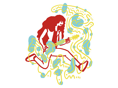 Shreddin' it blue character guitar illustration jump red woman yellow