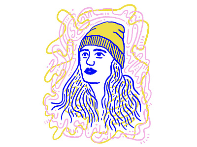 Winter Thoughts blue character face hat illustration pink portrait winter woman yellow