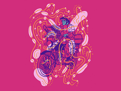 Rosa Mexicano Series • Numero Dos bike blue character illustration man mexico motorcycle pink rosa yellow