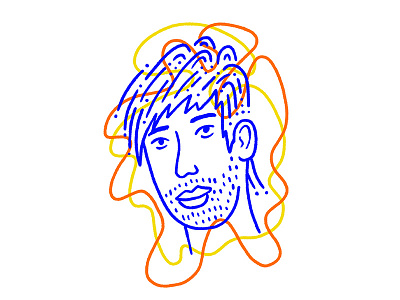 Stubbly blue character face illustration man orange portrait stubble yellow