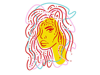 Eagle eye blue face illustration pink portrait red woman yellow