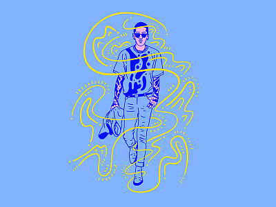 Strollin' in shades blue character fashion illustration man pink shades sunglasses yellow