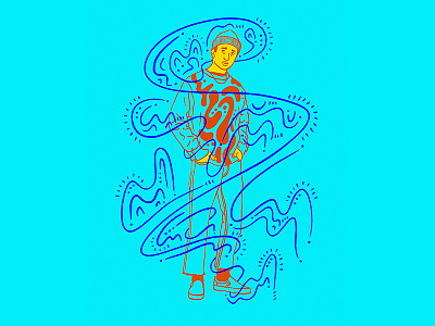 Blue power blue character fashion illustration man orange portrait yellow