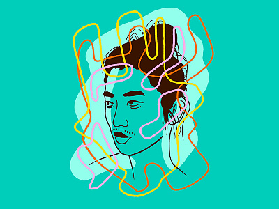 Seeing is believing blue character face illustration man orange pink portrait yellow