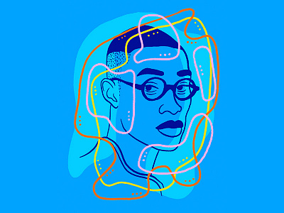 Shapey Visions blue character face glasses illustration man orange pink portrait yellow